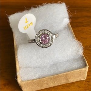 Light Pink and White Topaz on Rhodium -Size 7